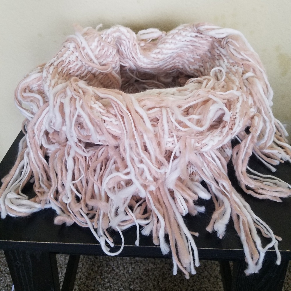 Pink and White Fringe Scarf
